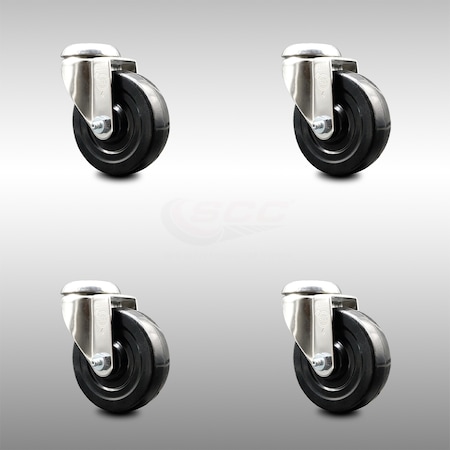 Service Caster 4 Inch 316SS Hard Rubber Wheel Swivel Bolt Hole Caster Set SCC-SS316BH20S414-HRS-4